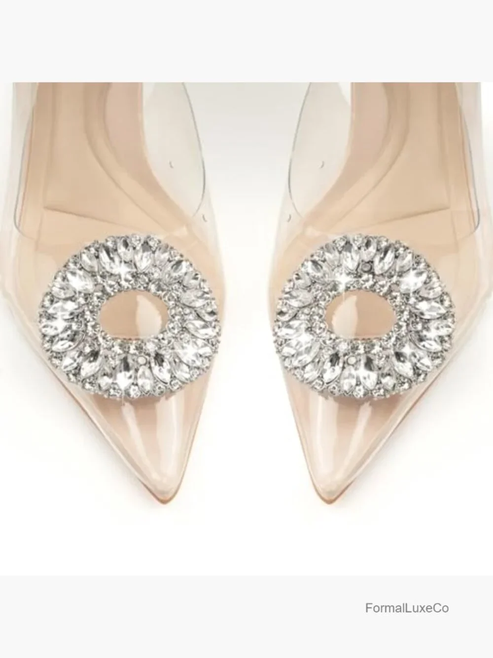 Clear Slingback Pointed Toe Stiletto Heels with Rhinestones 3 Inch Comfortable - Picture 5 of 7